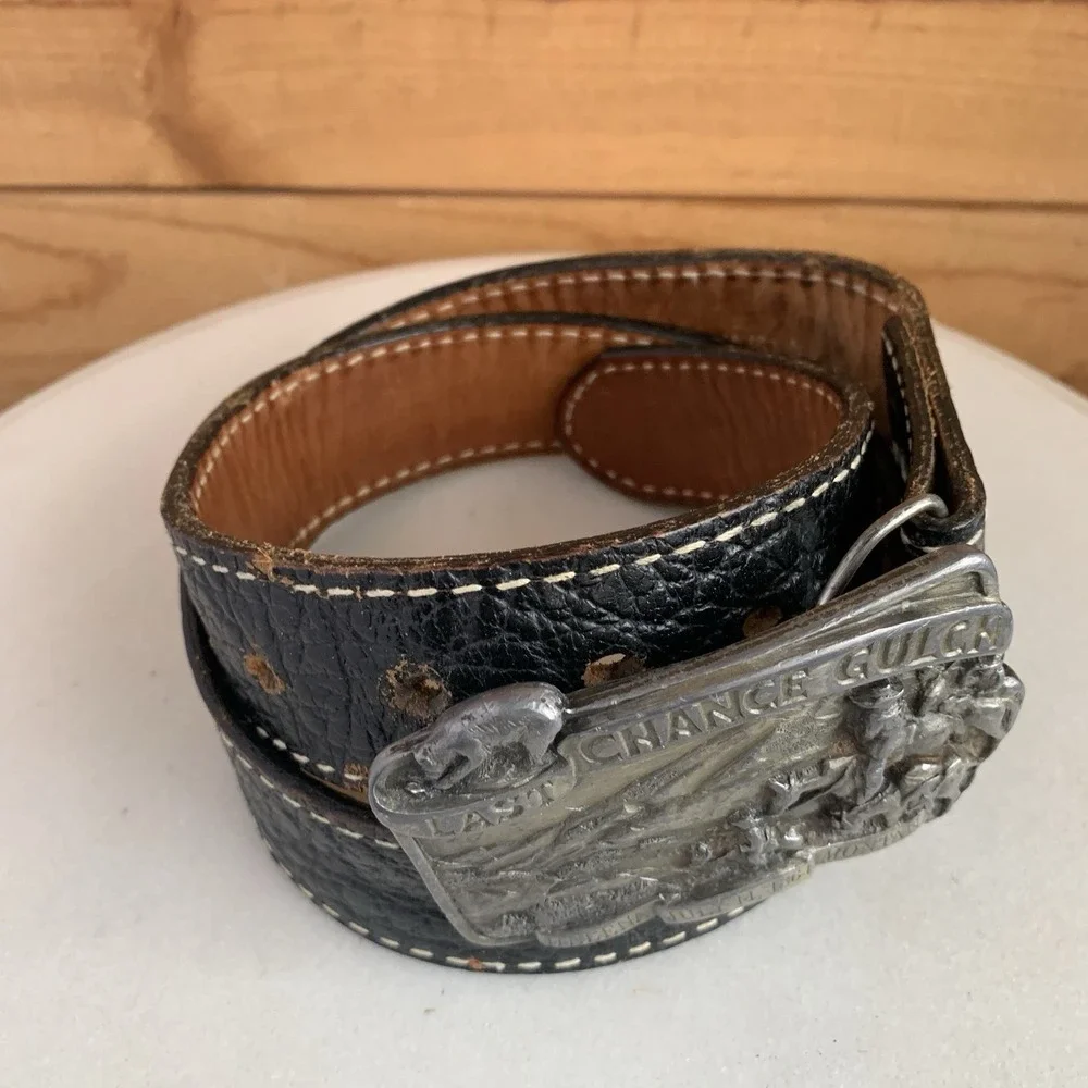 1983 Last Chance Gulch Helena MT Belt Buckle Lmtd Ed Nacona Belt Money Zipper 34